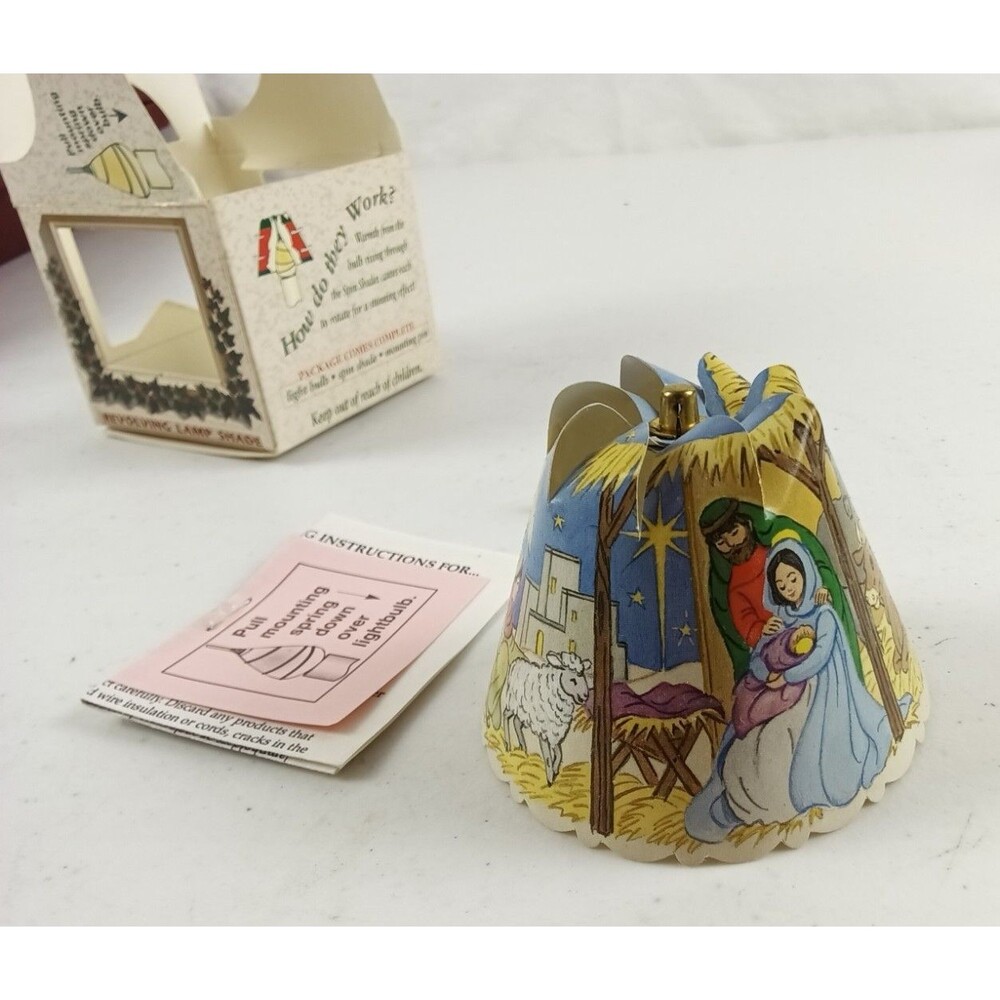 Spin Shades Revolving Lamp Shade Christmas Ornament Vintage NEW Manger Nativity